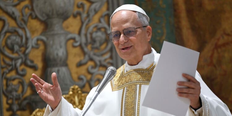 Pope Leo XIV presides over Mass with cardinals in the Sistine Chapel at the conclusion of the Conclave on May 9, 2025, in Vatican City, Vatican.