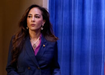 Assistant Attorney General for Civil Rights Harmeet Dhillon arrives for a news conference at the Justice Department on Sept. 29, 2025, in Washington, D.C.