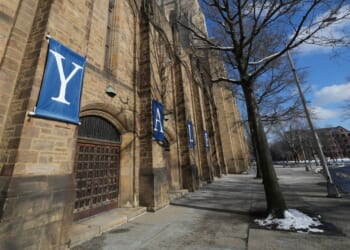Banners spell out "Yale" on the John J. Lee Amphitheater in New Haven, Connecticut, in a file photo from January.