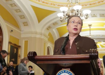 Sen. Tammy Duckworth speaks during a news conference following a weekly Democratic policy luncheon at the U.S. Capitol Building on Jan. 6, 2026, in Washington, D.C.