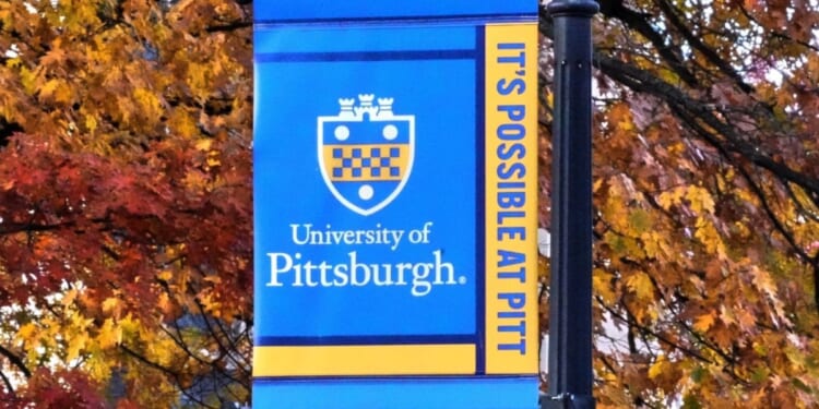 Banners fly on the campus of the University of Pittsburgh in Pittsburgh on Nov. 10, 2025.