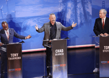 California gubernatorial candidates face off on stage in Claremont California.
