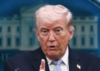 President Donald Trump speaks about the conflict in Iran in the James S. Brady Press Briefing Room of the White House on April 6, 2026, in Washington, D.C.