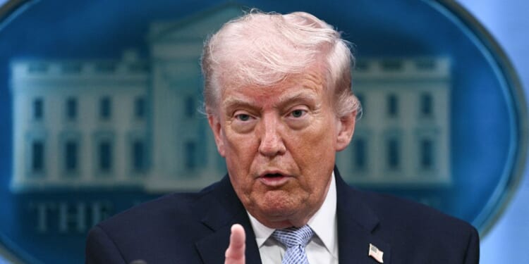 President Donald Trump speaks about the conflict in Iran in the James S. Brady Press Briefing Room of the White House on April 6, 2026, in Washington, D.C.