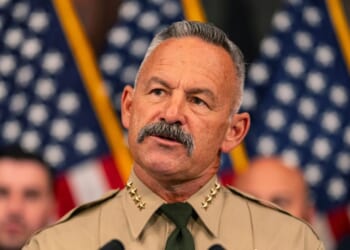 Sheriff Chad Bianco of Riverside County speaks during a news conference at the U.S. Capitol on May 15, 2024, in Washington, D.C.