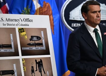 Acting Attorney General Todd Blanche is pictured at a news conference Sunday at Department of Justice headquarters in Washington, D.C., after a man opened fire at a media gala attended by President Donald Trump and other top administration officials.