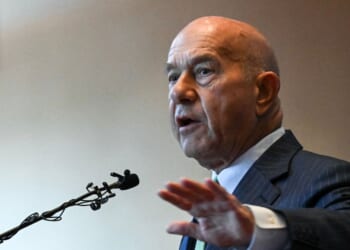 Houston Mayor John Whitmire speaks during a press conference on April 14, 2026, in Houston, Texas.