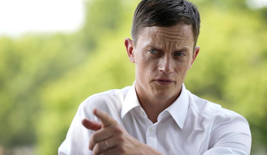 Iowa State Auditor Rob Sand talks with residents on Wednesday, June 28, 2023, in Audubon, Iowa. (AP Photo/Charlie Neibergall, File)