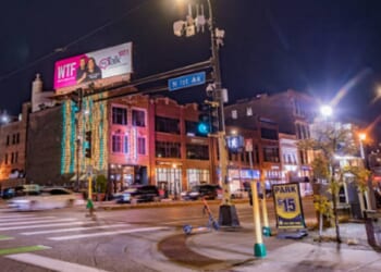 An undated night street scene from Minneapolis.