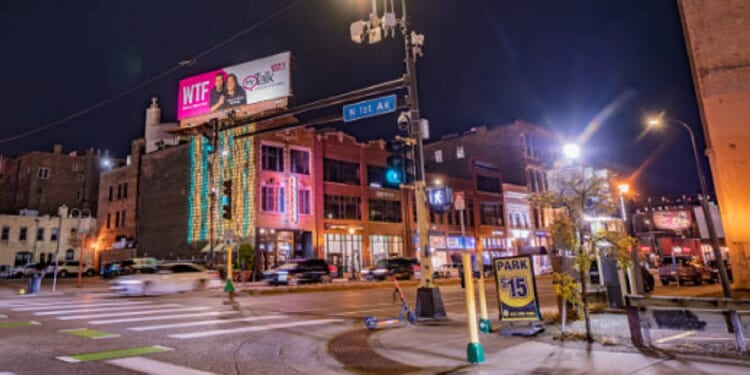 An undated night street scene from Minneapolis.