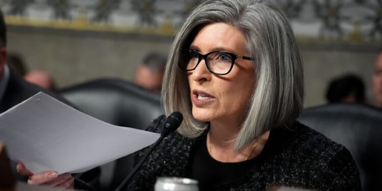 WASHINGTON, DC - JANUARY 14: U.S. Sen. Joni Ernst (R-IA) questions U.S. President-elect Donald Trump's nominee for Secretary of Defense Pete Hegseth during his Senate Armed Services confirmation hearing on Capitol Hill on January 14, 2025 in Washington, DC. Hegseth, an Army veteran and the former host of “FOX & Friends Weekend” on FOX News will be the first of the incoming Trump administration’s nominees to face questions from Senators. (Photo by Andrew Harnik/Getty Images)
