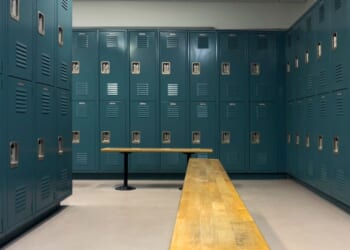 An empty locker room.