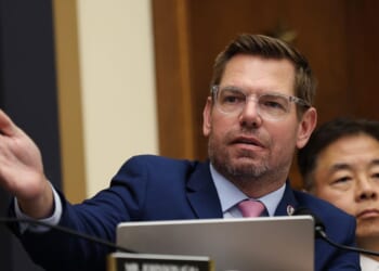 Rep. Eric Swalwell speaks during a House Judiciary Committee hearing with Federal Bureau of Investigation Director Kash Patel in the Rayburn House Office Building on Sept. 17, 2025, in Washington, D.C.