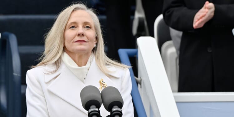 Abigail Spanberger is sworn in as Virginia's first woman and the 75th Governor of Virginia on Jan. 17, 2026, in Capitol Square Richmond, Virginia.