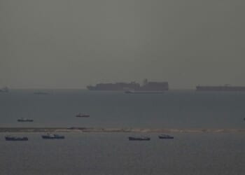 Fishing vessels and cargo ships are pictured near the Strait of Hormuz in a March file photo.