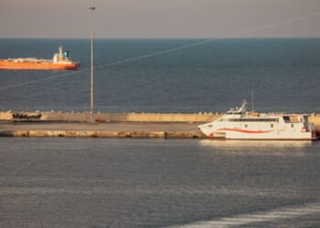 Ships cross the waters near the Strait of Hormuz in Muscat, Oman on March 30, 2026.