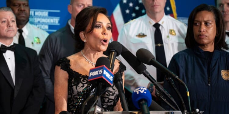 United States Attorney for D.C. Jeanine Pirro speaks at a press conference held after the Washington Hilton shooting on April 25, 2026.
