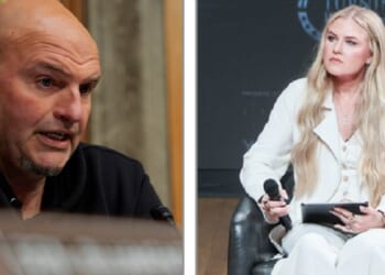 Pennsylvania Democratic Sen. John Fetterman, left; Erika Kirk, right.