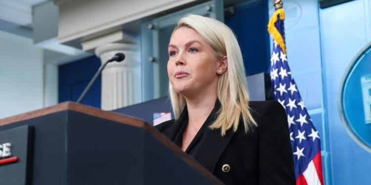 White House Press Secretary Karoline Leavitt speaks during the daily press briefing in the Brady Press Briefing Room at the White House on April 27, 2026, in Washington, D.C.