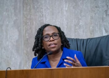 Supreme Court Justice Ketanji Brown Jackson gives a joint lecture at the Ceremonial Courtroom at the U.S. Courthouse on March 9, 2026, in Washington, D.C.