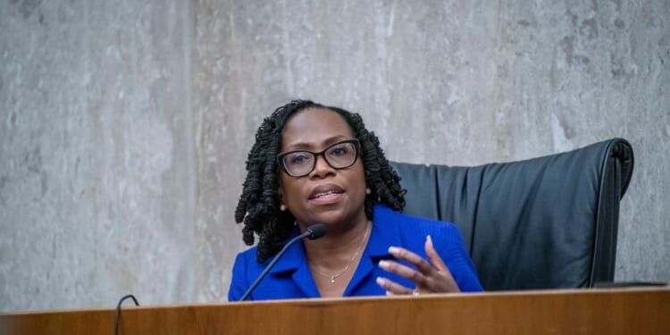 Supreme Court Justice Ketanji Brown Jackson gives a joint lecture at the Ceremonial Courtroom at the U.S. Courthouse on March 9, 2026, in Washington, D.C.
