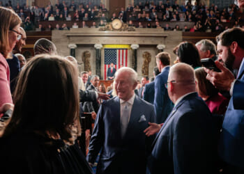 Britain's King Charles III leaves after addressing a Joint Meeting of Congress at the U.S. Capitol on April 28, 2026.