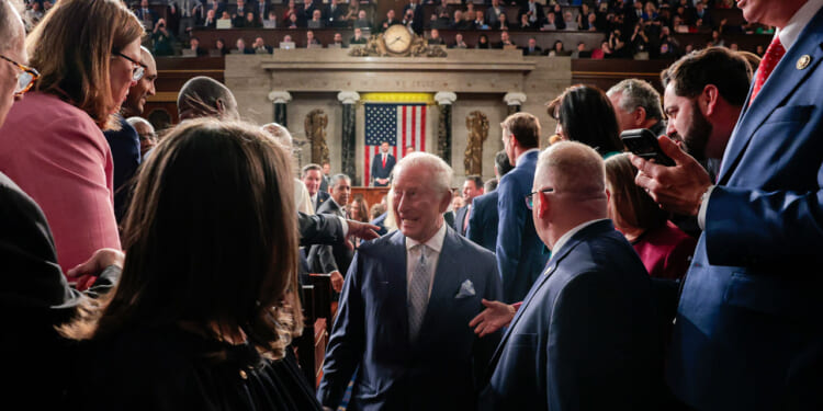 Britain's King Charles III leaves after addressing a Joint Meeting of Congress at the U.S. Capitol on April 28, 2026.