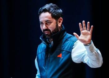 Rep. Mike Lawler speaks during a town hall on April 12, 2026, in Mahopac, New York.
