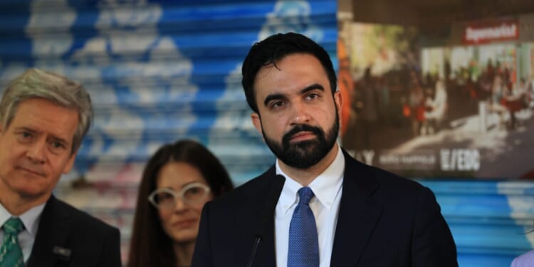 New York City Mayor Zohran Mamdani attends a news conference where he announced the first of the city-run grocery stores: La Marqueta in East Harlem on April 14, 2026, in New York City.