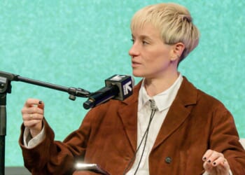 Megan Rapinoe, seen in a March 2025 file photo, conveniently forgot that her team was beat by a team of under-15 boys when she bashed the International Olympic Committee for banning males from women's sports.