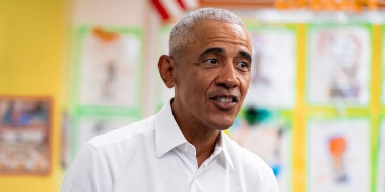 Former President Barack Obama speaks with students during a visit to Learning Through Play Pre-K with Mayor Zohran Mamdani on April 18, 2026, in the Bronx borough of New York City.