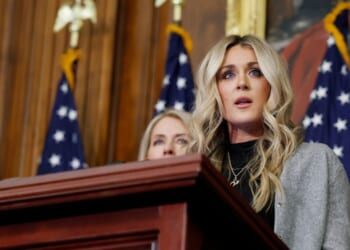 Former competitive swimmer Riley Gaines speaks at a news conference at the U.S. Capitol on Jan. 14, 2025, in Washington, D.C.
