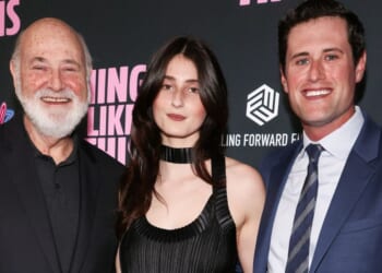 Rob Reiner, left, is pictured with his children, Romy Reiner, center, and Jake Reiner attend the Los Angeles premiere of "Things Like This" May 13 in Los Angeles. Jake Reiner wrote a tribute on Substack to his parents, who were murdered in December.