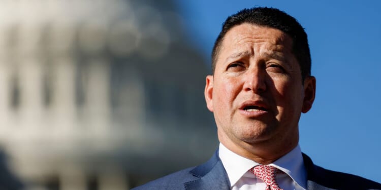 Rep. Tony Gonzales (R-TX) speaks at a news conference on border security outside the Capitol Building in Washington, DC on Nov. 14, 2023.