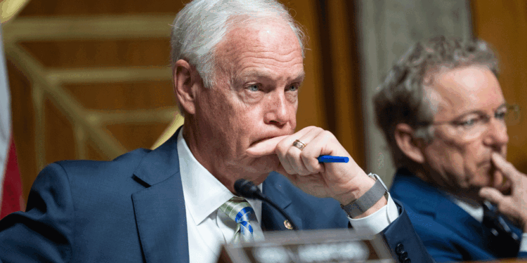 Chairman Rand Paul, R-Ky., right, and Sen. Ron Johnson, R-Wis., listen to Sen. Markwayne Mullin, R-Okla., nominee to be Homeland Security secretary, testify during Mullin's Senate Homeland Security and Governmental Affairs Committee confirmation hearing on March 18, 2026. (Tom Williams/CQ-Roll Call, Inc via Getty Images)