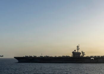 USS Abraham Lincoln conducts U.S. blockade operations related to the Strait of Hormuz on April 16, 2026, in the Arabian Sea.