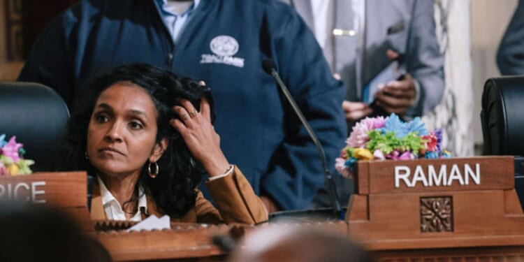 Councilwoman Nithya Raman sits at a dais on June 11, 2024.