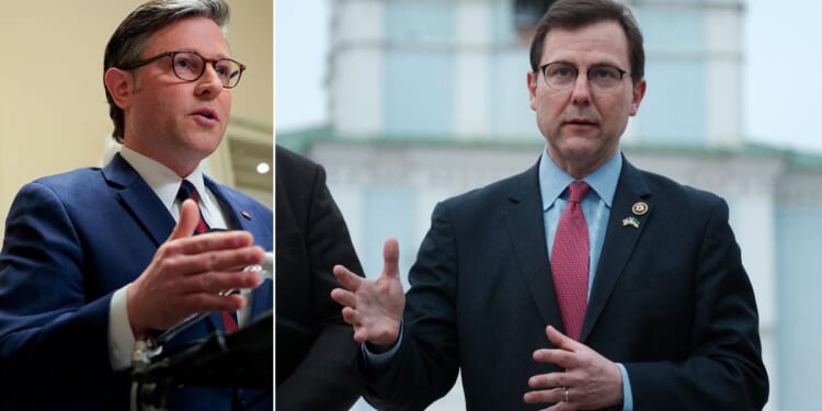 House Speaker Mike Johnson, left, said GOP Rep.Thomas Kean Jr., pictured at right in during a 2024 trip to Kyiv, Ukraine, has been absent because he's dealing with a health issue.