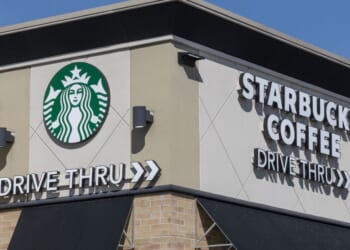 A Starbucks coffeehouse chain as seen in Noblesville, Indiana.