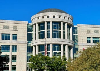 The Scott M. Matheson Courthouse, home to the Utah Supreme Court, featuring neoclassical architecture with a domed rotunda and large glass windows, is pictured on Sept. 29, 2024, in Salt Lake City, Utah.