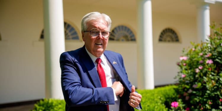Texas Lt. Gov. Dan Patrick arrives for a National Day of Prayer event hosted by President Donald Trump in the Rose Garden at the White House on May 1, 2025, in Washington, D.C.