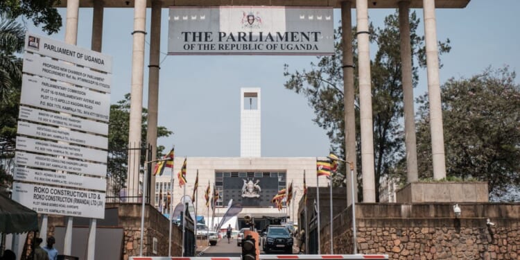 The entrance of the Ugandan Parliament building stands in Kampala, Uganda, on Jan. 25, 2020.