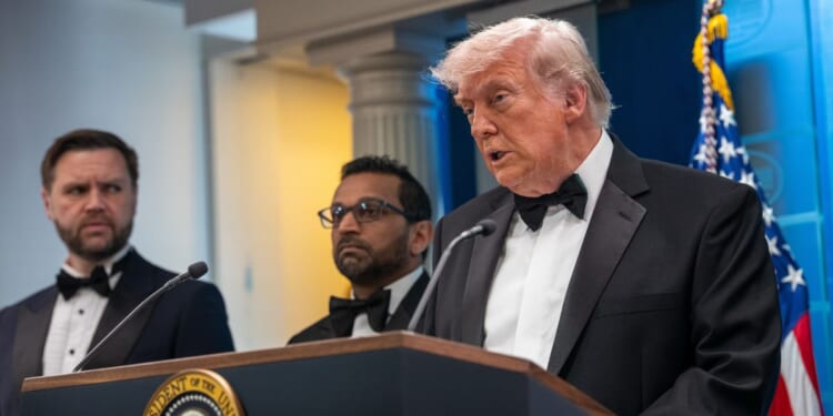 President Donald Trump speaks to reporters at a press conference in the Brady Briefing Room of the White House in Washington, DC, on April 25, 2026 after a shooting took place at the annual White House Correspondents' dinner.