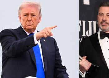 President Donald Trump said late-night host Jimmy Kimmel, right, should be fired for his "beyond the pale" remark.