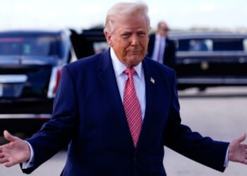 President Donald Trump, seen speaking to the media Friday, attended oral arguments before the U.S. Supreme Court Wednesday.