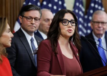 Secretary of Labor Lori Chavez-DeRemer speaks alongside House Republican leadership at a news conference on Nov. 4, 2025, on Capitol Hill in Washington, D.C.