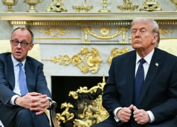 President Donald Trump meets with German Chancellor Friedrich Merz in the Oval Office of the White House in Washington, D.C., on March 3, 2026.