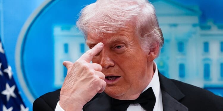 President Donald Trump speaks during a press conference in the Brady Briefing Room of the White House on April 25, 2026, in Washington, D.C.