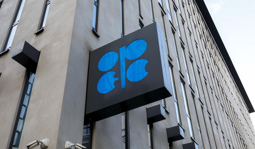 The logo of the Organization of the Petroleoum Exporting Countries (OPEC) is seen outside of OPEC's headquarters in Vienna, Austria, on March 3, 2022. Leading oil-producing countries led by Saudi Arabia and Russia are wrestling with whether to make another cut in crude supplies to the global economy as the OPEC+ alliance struggles to prop up sagging oil prices that have been a boon to U.S. drivers and helped ease inflation worldwide. The group is meeting Sunday, June 4, 2023 at OPEC headquarters in Vienna after sending mixed signals about possible moves. (AP Photo/Lisa Leutner, File)