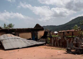 A burned down house is seen on June 27, 2018, in the Ganaropp village near Jos, Nigeria, after Fulani herdsman attacked the village.